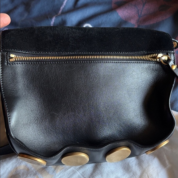Chloe Kurtis Black Suede and Leather Crossbody Bag with Gold Accents - Picture 4 of 6
